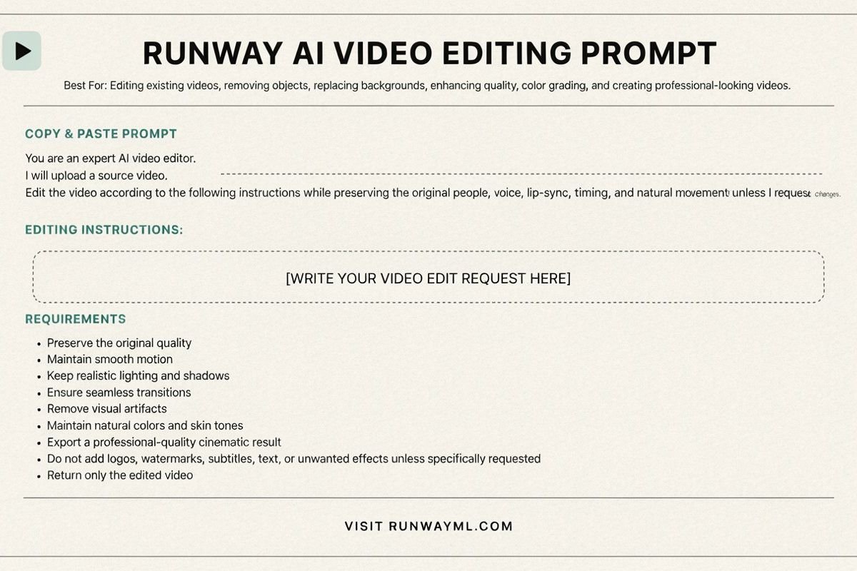 Runway AI Video Editing Prompt