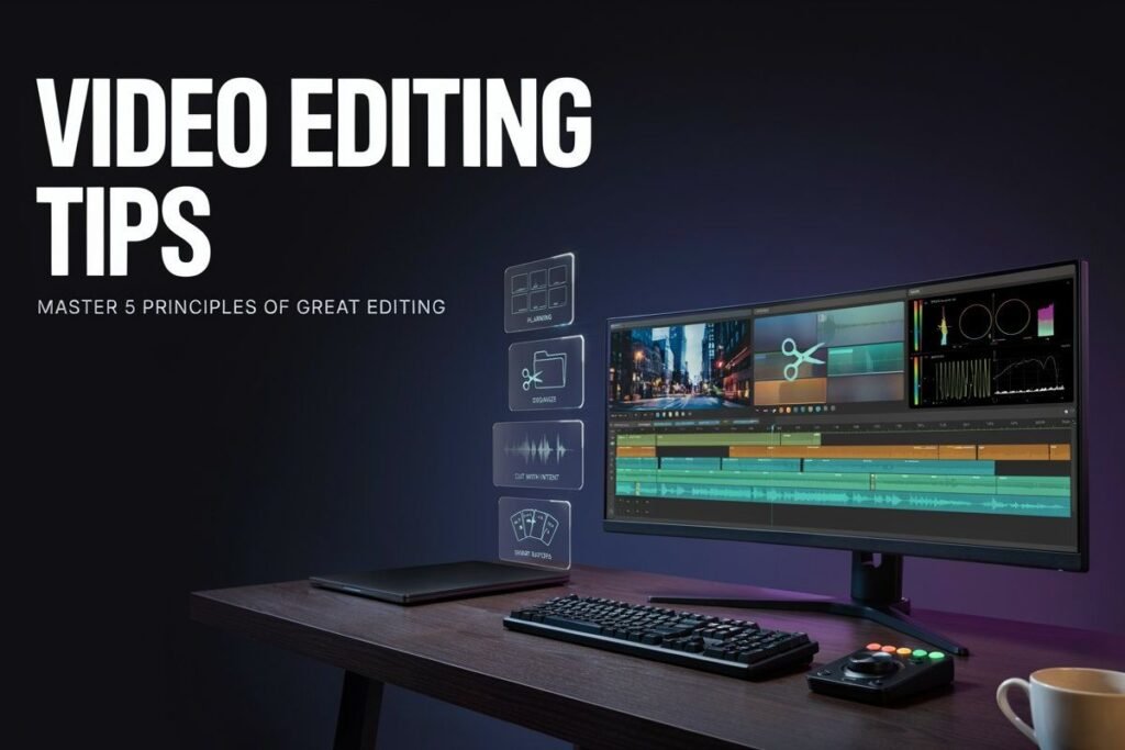Video editing tips with a professional video editing workstation and timeline